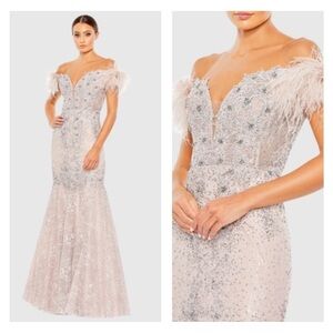 Mac Duggal NWT 20246 Feathered Crystal Embellished Sleeveless Gown in Lilac
